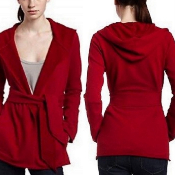 Lucky Brand Red Hooded Sweatshirt Cardigan 100% Cotton Women's Small S Tie Front - Picture 1 of 6